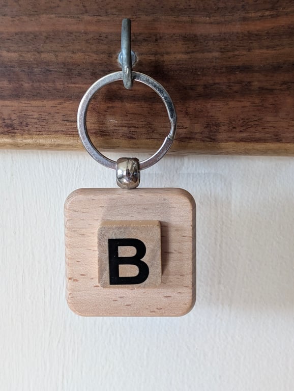 Alphabet letter tile wooden keyring - bagcharm - B