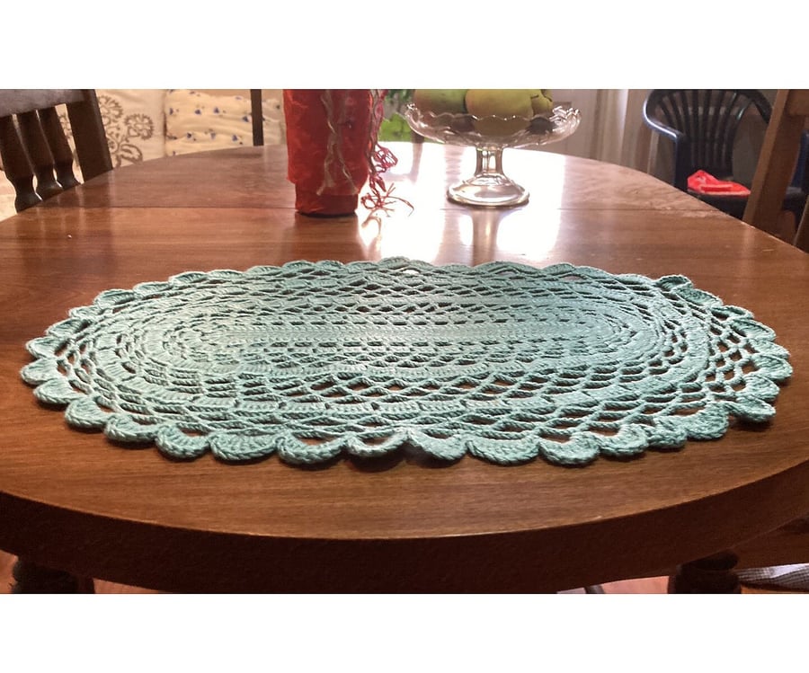 Crochet pale light turquoise color place mathandmade table mathome decor 13''x17