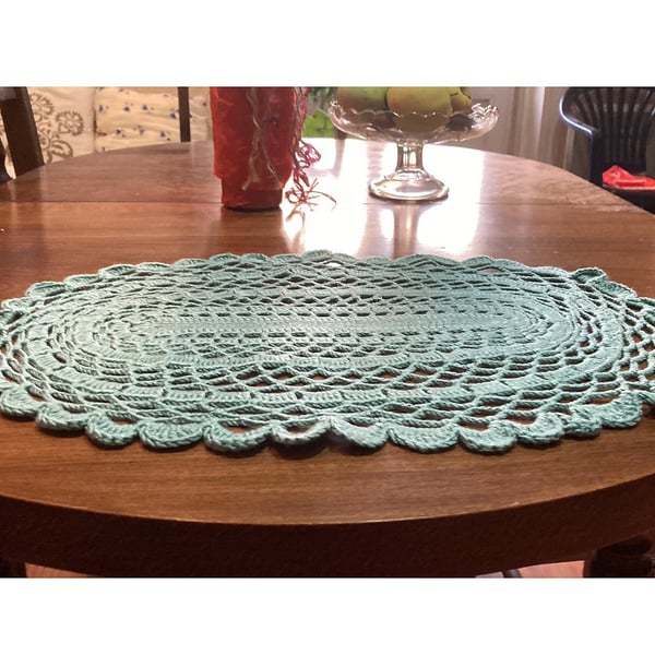 Crochet pale light turquoise color place mathandmade table mathome decor 13''x17