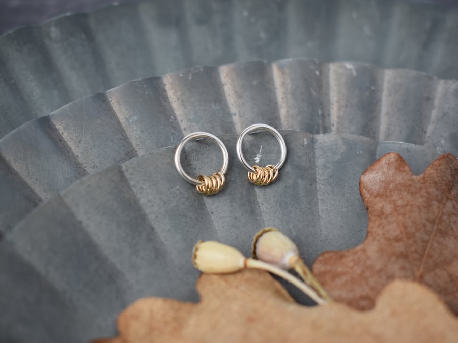 Silver Circle Studs with 14K Gold Filled Hoop Charms