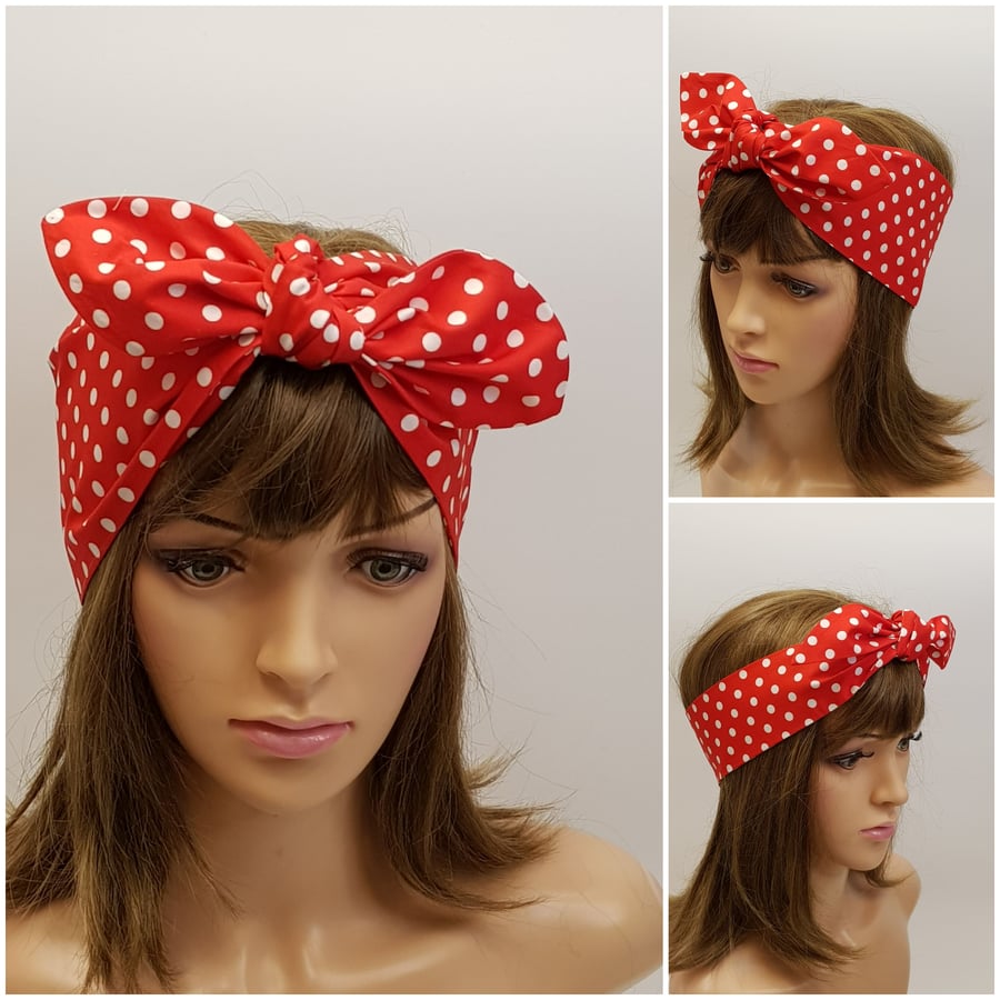 Polka dot cotton hair wrap, summer head scarf, top tie headband, bandanna