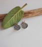 Sage Leaf Textured Stud Earrings - Oxidised Fine Silver - Image 3