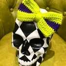 Hair Bow Clip: Lime Green and Purple Crochet