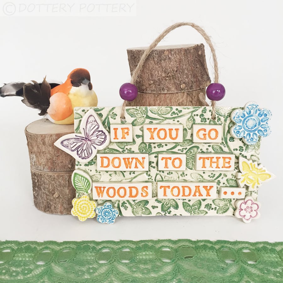 Ceramic garden plaque Teddy Bear's picnic sign garden sign