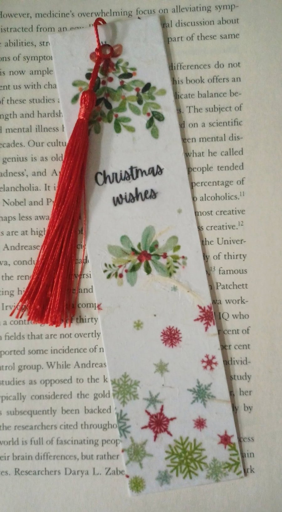 Handmade Bookmark Christmas Wishes and Gift Tag