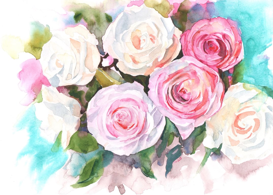 Original Rose Painting, Floral Art, Roses, Pastel, Watercolour, Flower Painting 