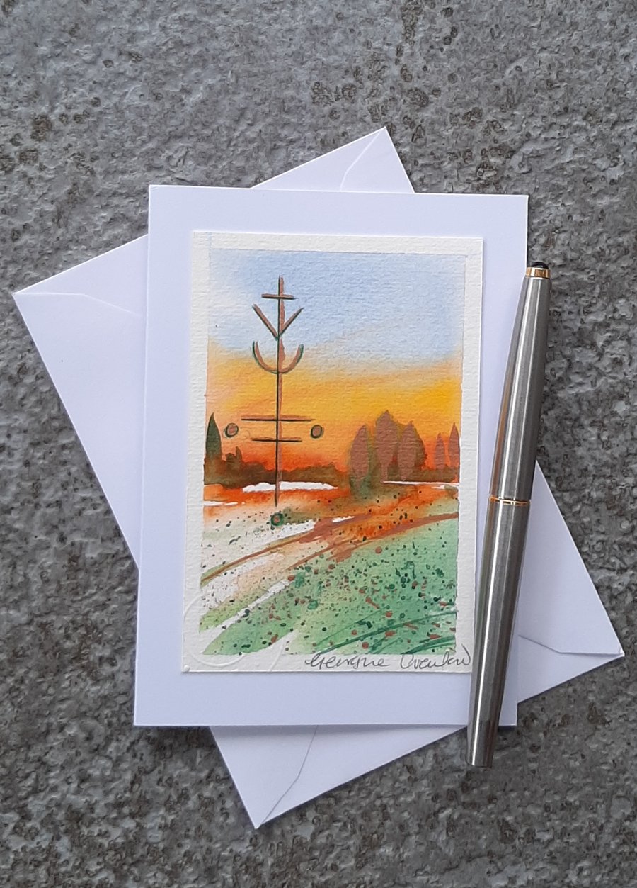 Good Luck. Wicca Symbol, Sigil, Rune. Handpainted Blank Card