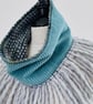 Reversible Blue and Green Merino Wool Cowl with Blue Cord Reverse. - Image 2