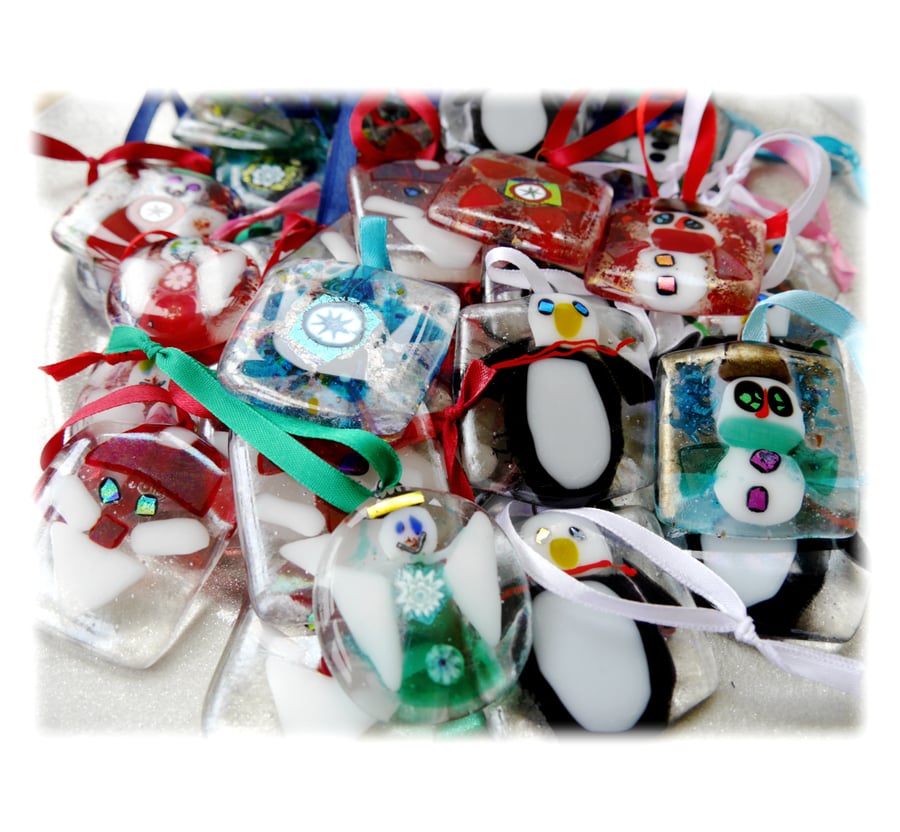 Fused Tree Decorations set of 6