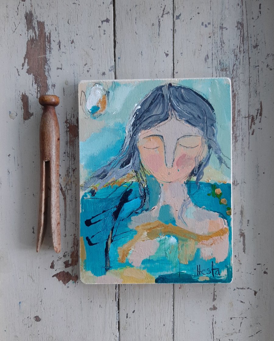 Original small painting on reclaimed wood .' The sea is calling'