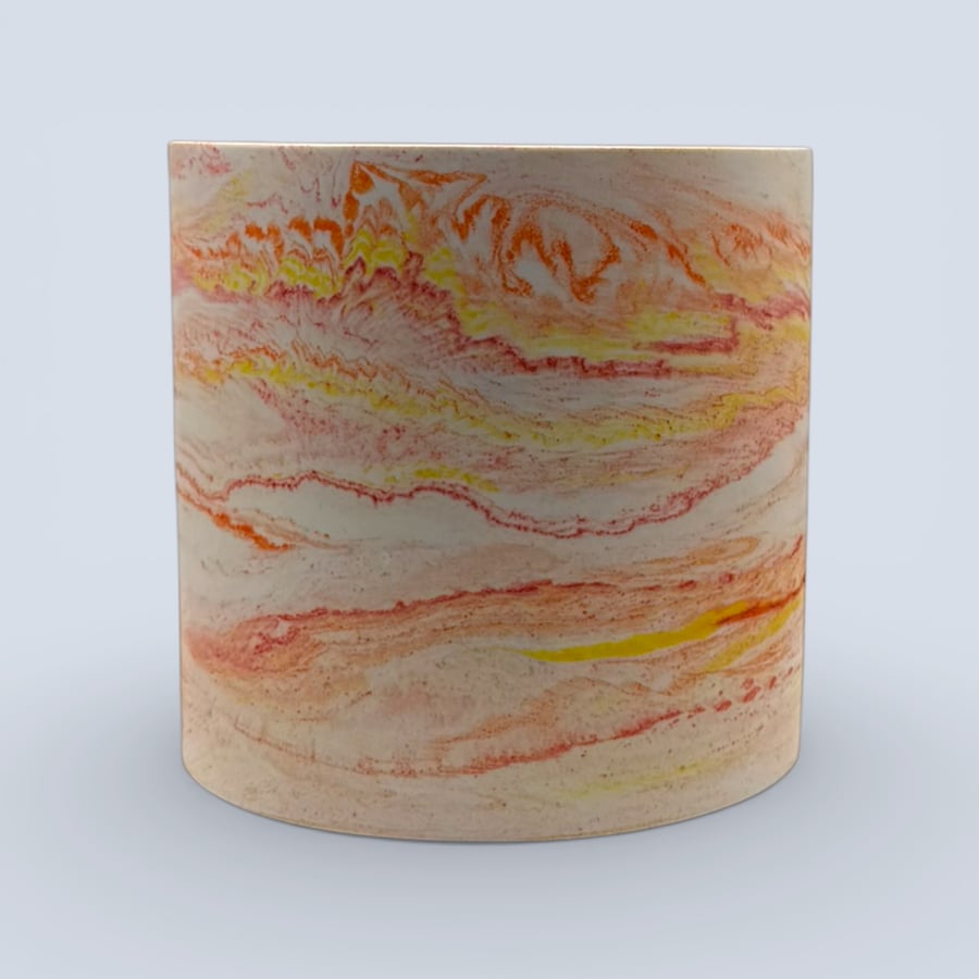 Large Statement Plant Pot in Red, Orange and Yellow Sunrise Marble