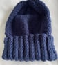 Adult Hand Knitted Navy Beanie Hat - Image 2