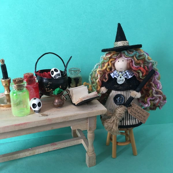 Multicoloured Witch Doll Decoration, Halloween Ornaments, Witch Core Decor