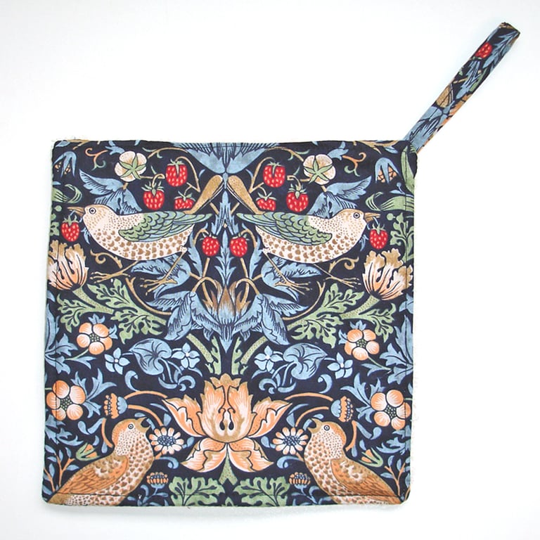 Pot Holder William Morris Strawberry Thief Birds Grab Mat Kitchen Chefs Pad Blue