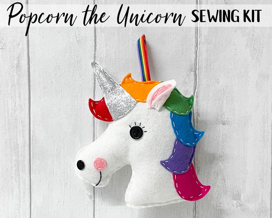Popcorn the Unicorn Felt Sewing Kit - Includes everything you need