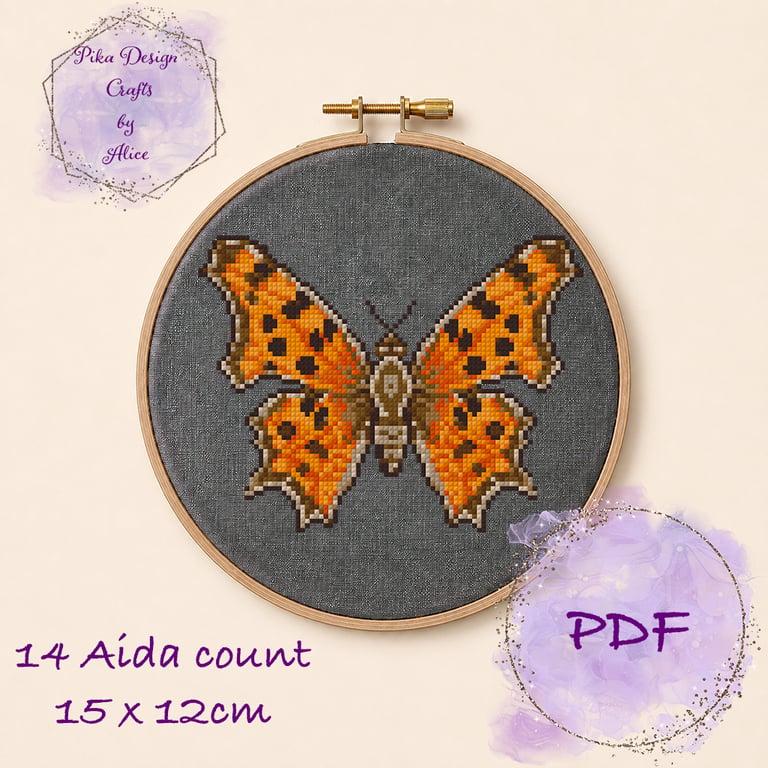 Comma Butterfly counted cross stitch pattern pdf 