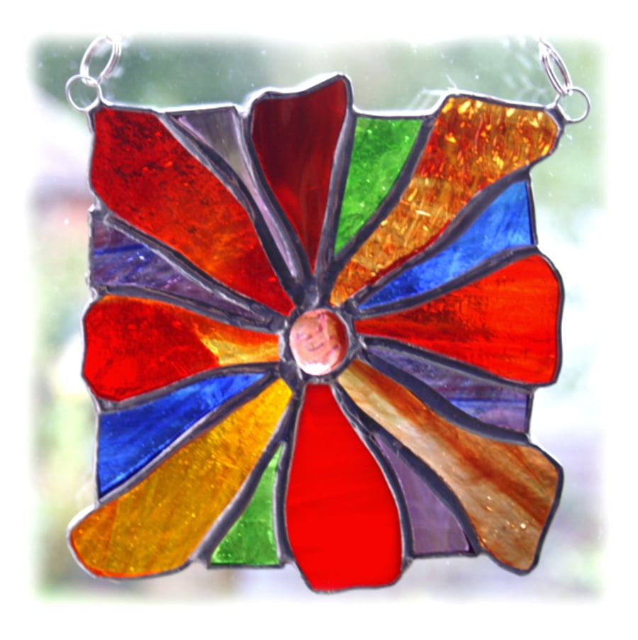 Rainbow Fire Stained Glass Suncatcher Handmade
