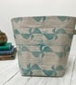 Hand Printed Linen Storage Basket, Storage Pot, Plant Pot - Teal Blue - Image 2