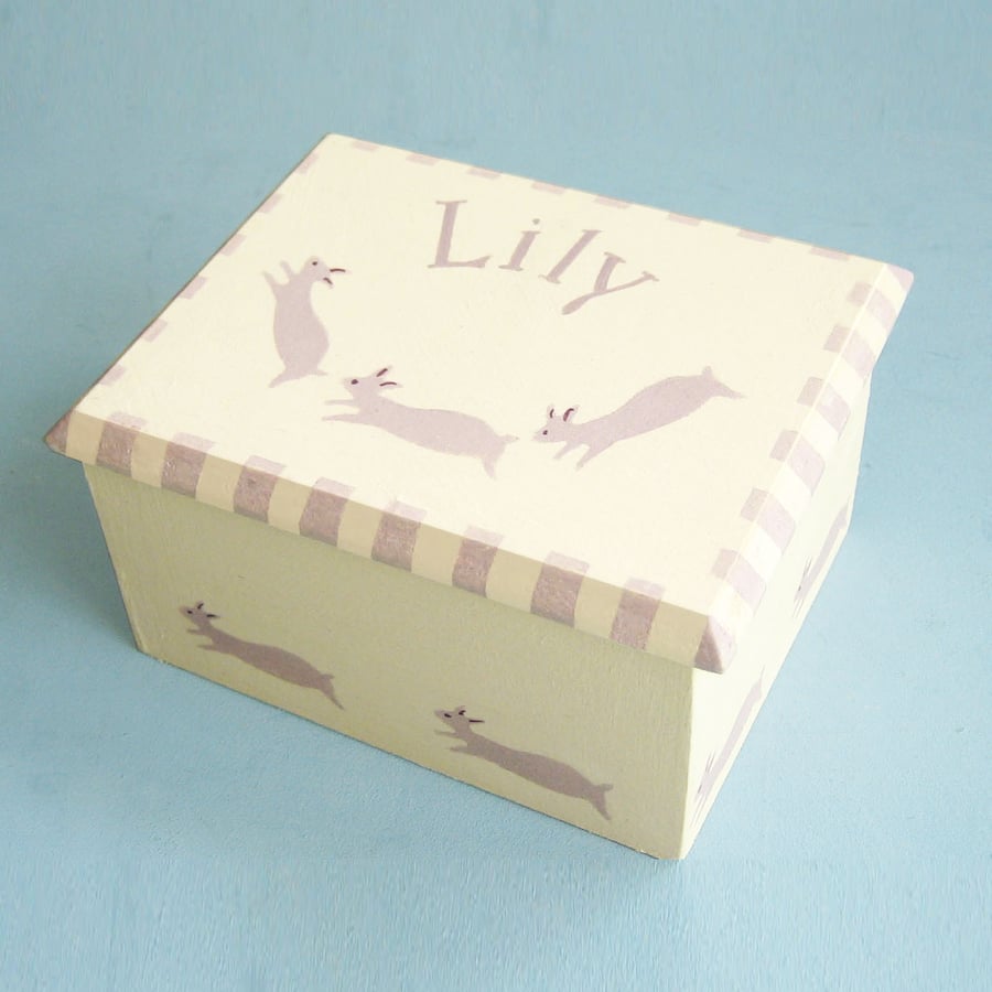 Rabbits, Small Personalised Box, Christening Gift