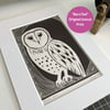 "Barn Owl" Lino Print