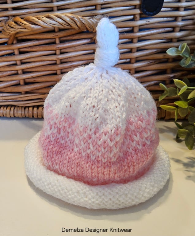 Designer Baby Girl's Knotted Fairisle Rolled Beanie Hat 0-3 months size 