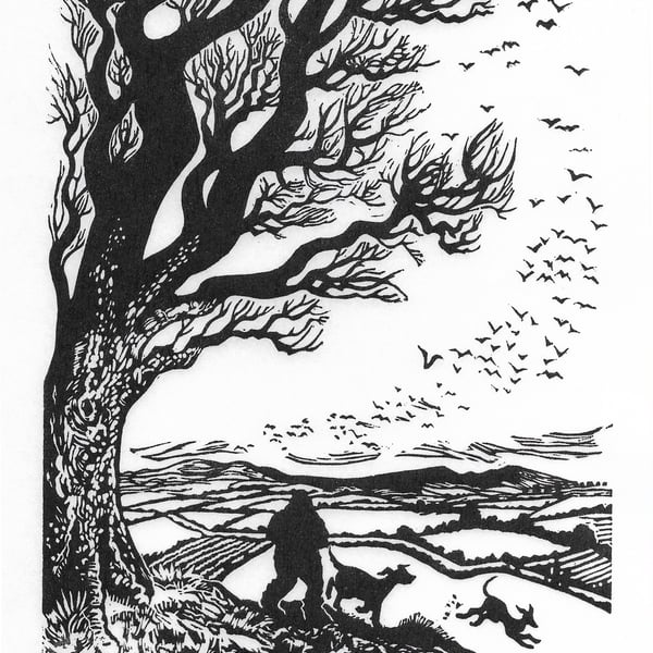 Chill December... hand printed lino print