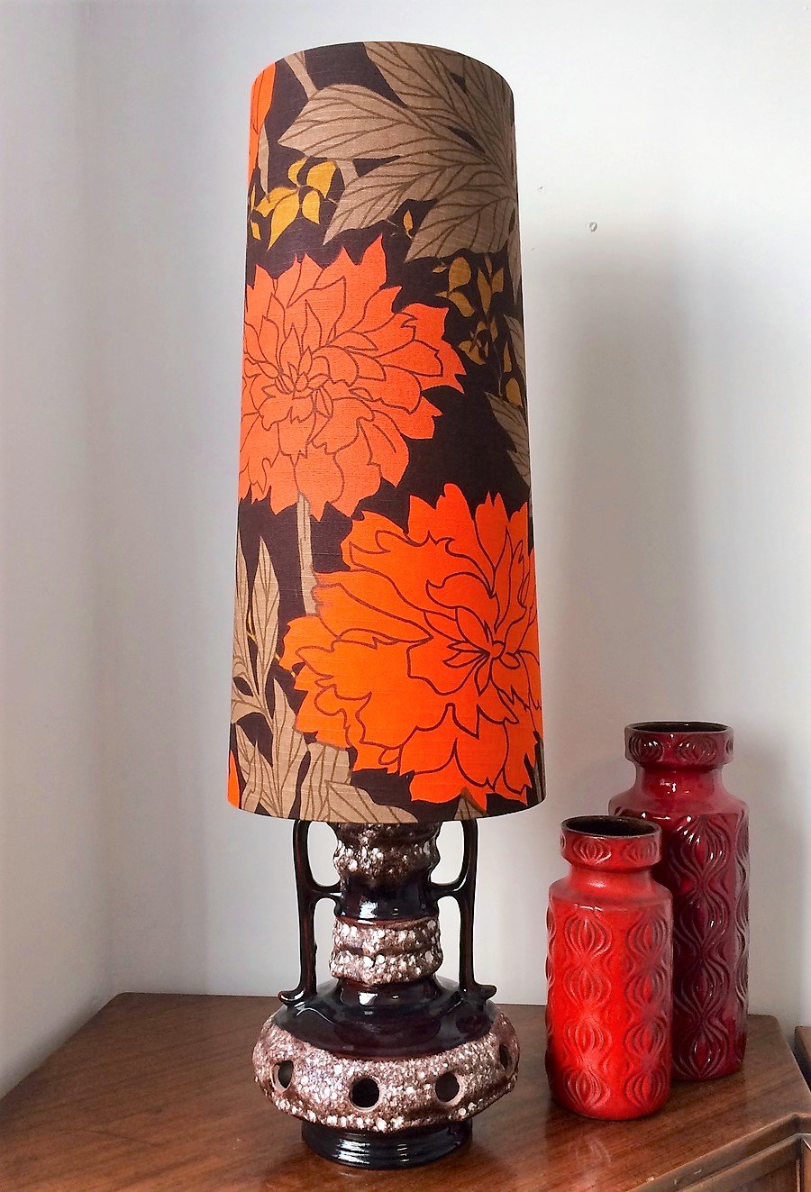 Scandi Orange Peony PION Lampshade in 60s 70s BORAS  Floral vintage fabric