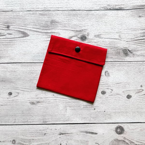 Red pad pouch. Discreet colourful cotton fabric sanitary bag. 