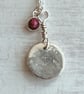Botanical silver pendant with strawberry flower and a ruby charm. - Image 4