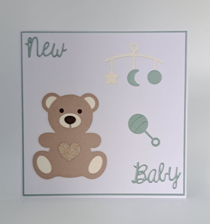 Handmade New Baby Card – Teddy Bear - 5 x 5 Inch Square