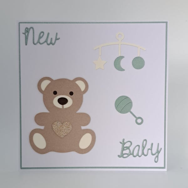 Handmade New Baby Card – Teddy Bear - 5 x 5 Inch Square