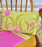 Green Floral: Cushion Cover 43x30cm with striped reverse
