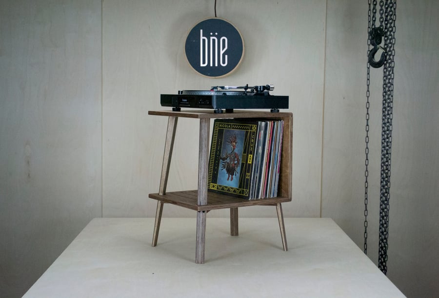 Handmade Small Modern Record Player Stand, Vinyl Storage - MADE-TO-ORDER