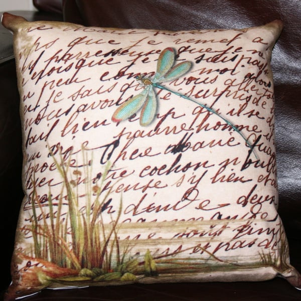   Cushion Dragonfly on the river beige teal home decor soft furnishings 