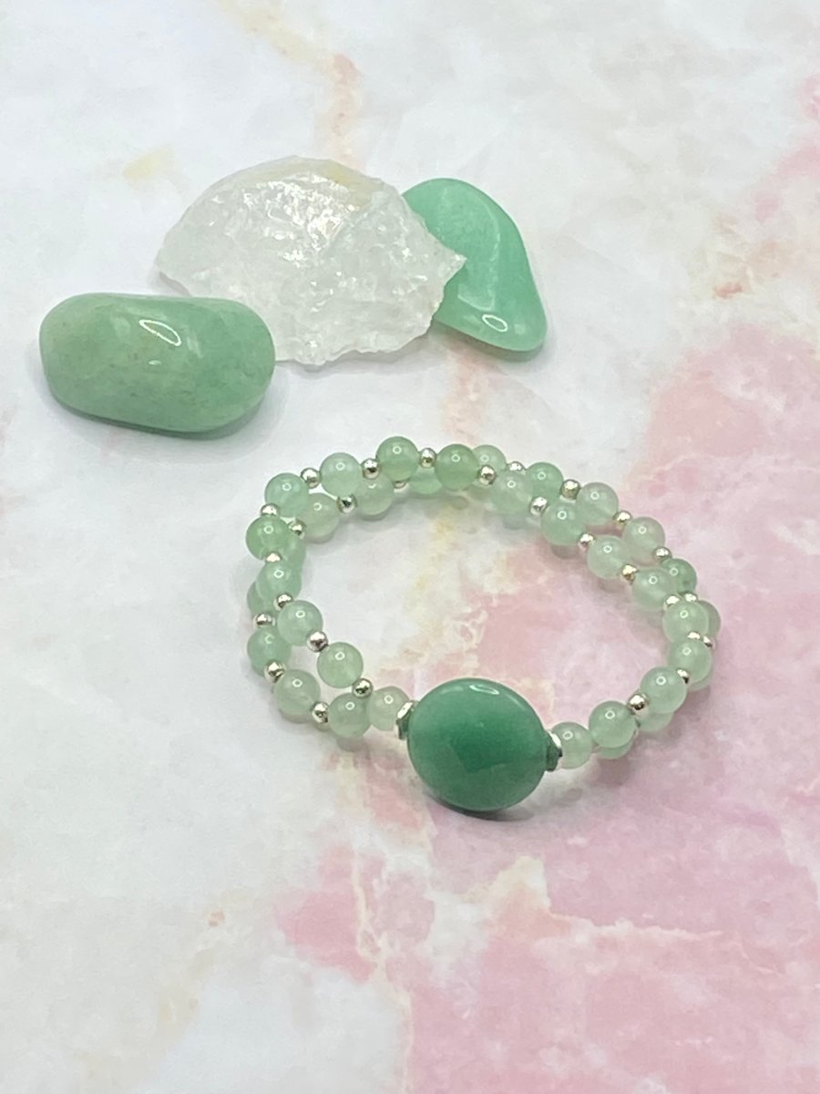 Green aventurine double strand stretchy bracelet 