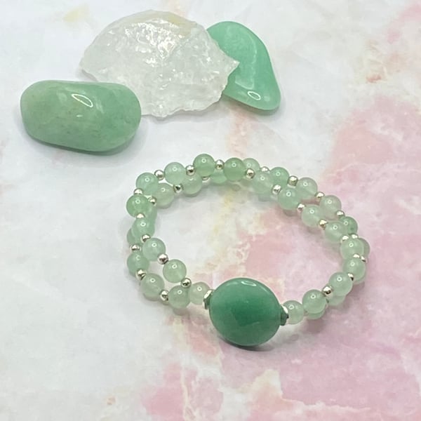 Green aventurine double strand stretchy bracelet 