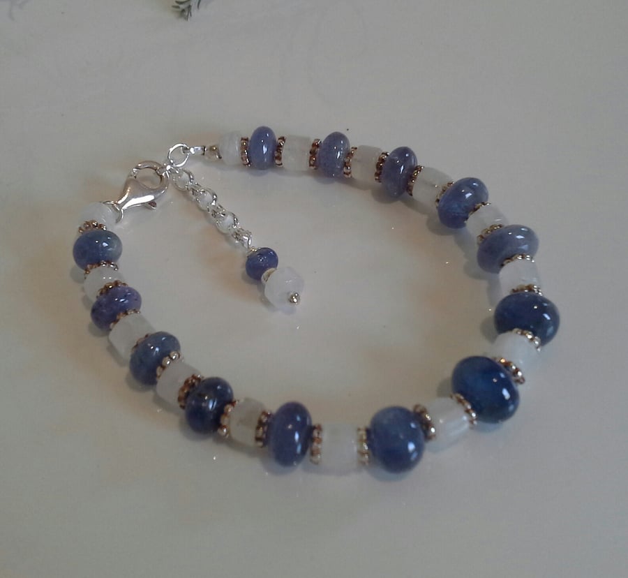 40ct Tanzanite & 15ct Sri Lanka Moonstone Sterling Silver Bracelet