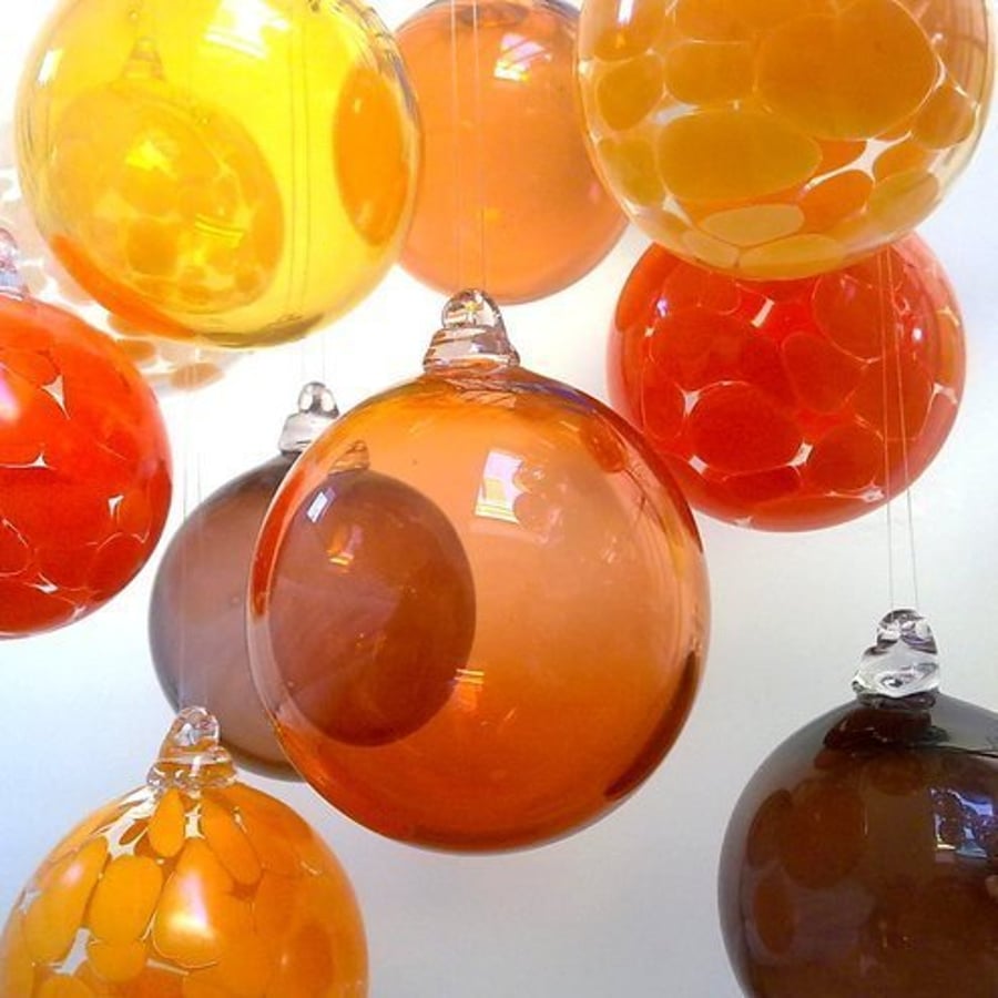 Apricot Hand Blown Glass Bauble, Christmas Ornament, 