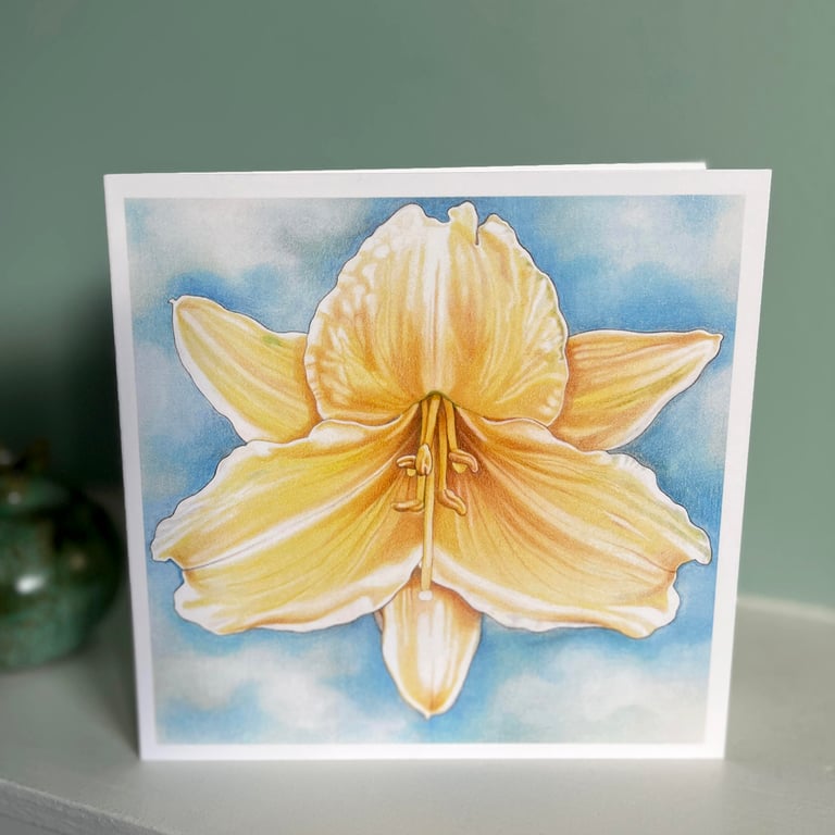 Flower Greeting card - Yellow Flower art, Daylily card, blank card 