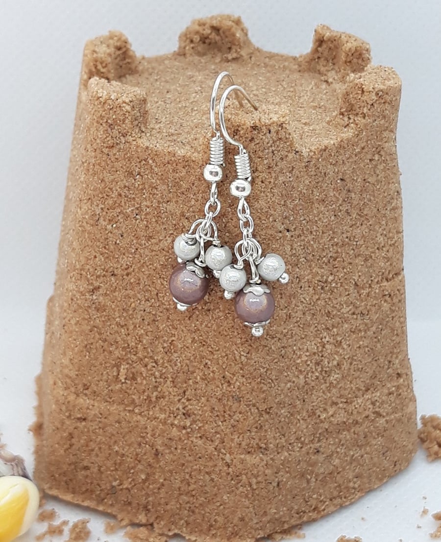 Silver and beige miracle bead drops