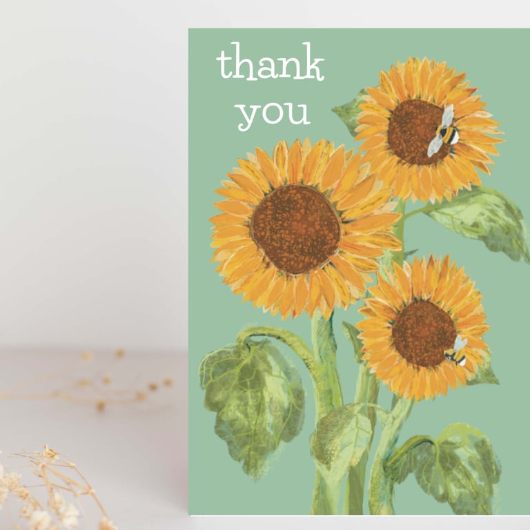 Thank You card sunflowers and bees blank card 