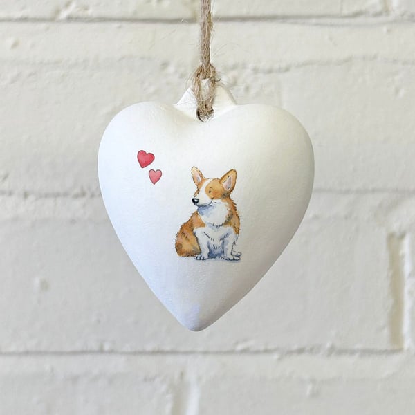 Corgi Ceramic Heart Bauble