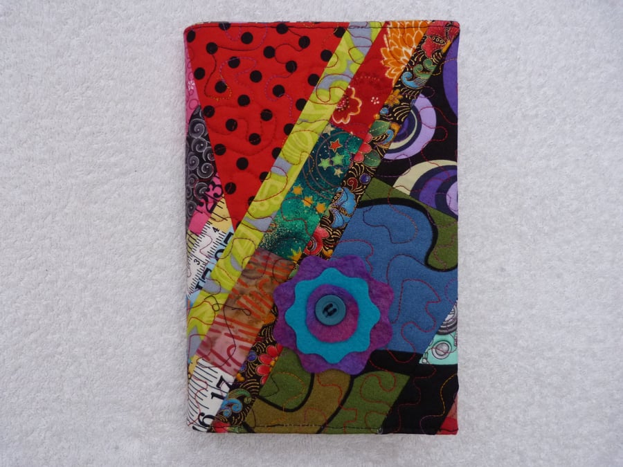 A5 Lined Notebook with Quilted Crazy  Patchwork Removeable Cover. Dark Colours.