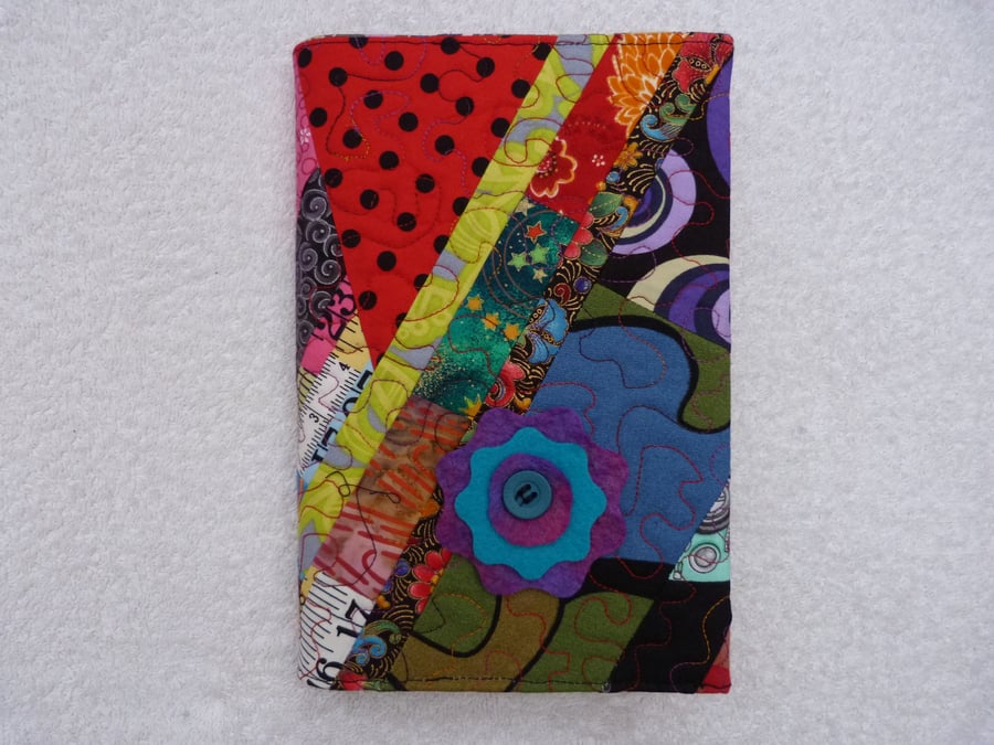A5 Lined Notebook with Quilted Crazy  Patchwork Removeable Cover. Dark Colours.