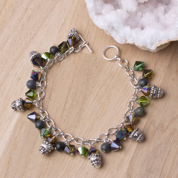  Rainbow Charm bracelet - Serpentine & rainbow glass beaded charm bracelet