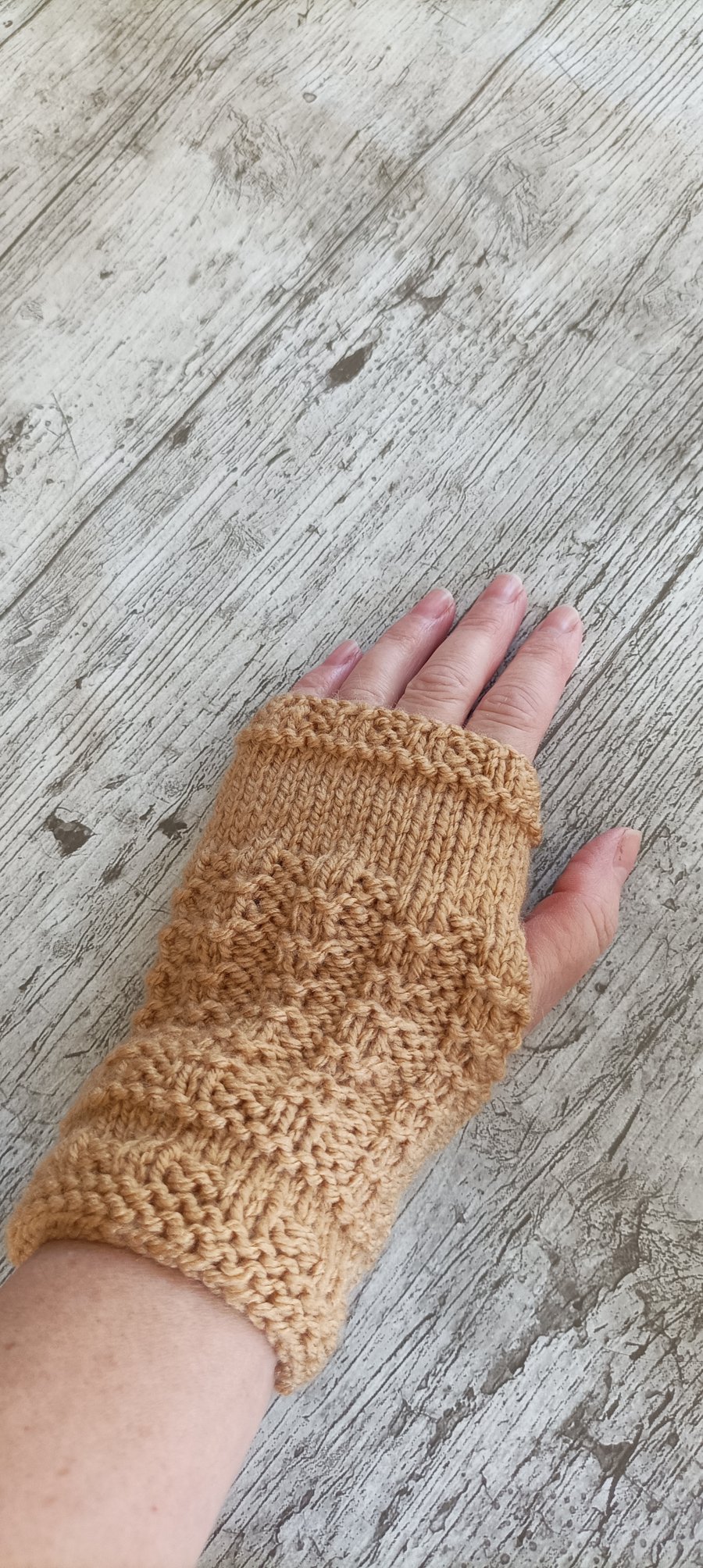 Fingerless gloves, aran knitted mitts