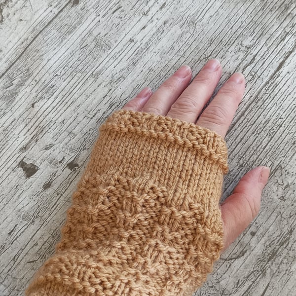 Fingerless gloves, aran knitted mitts
