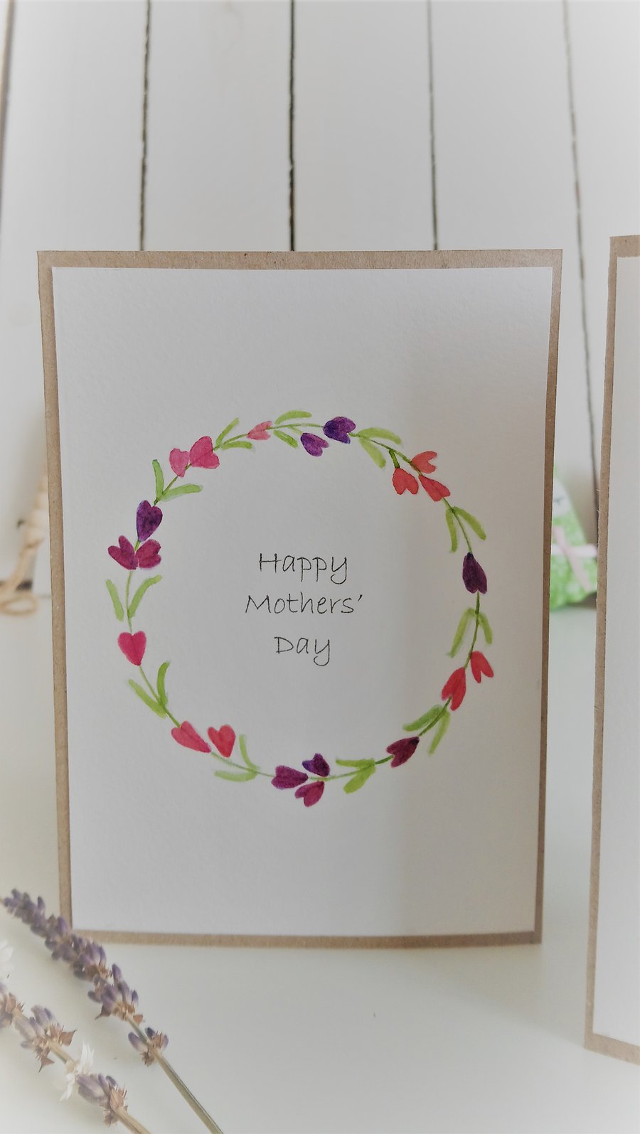 Original Hand Painted Mothers Day Card with Purple & Pink Flower Wreath