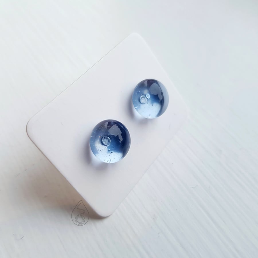 Fused Glass Stud Earrings - Pale Blue