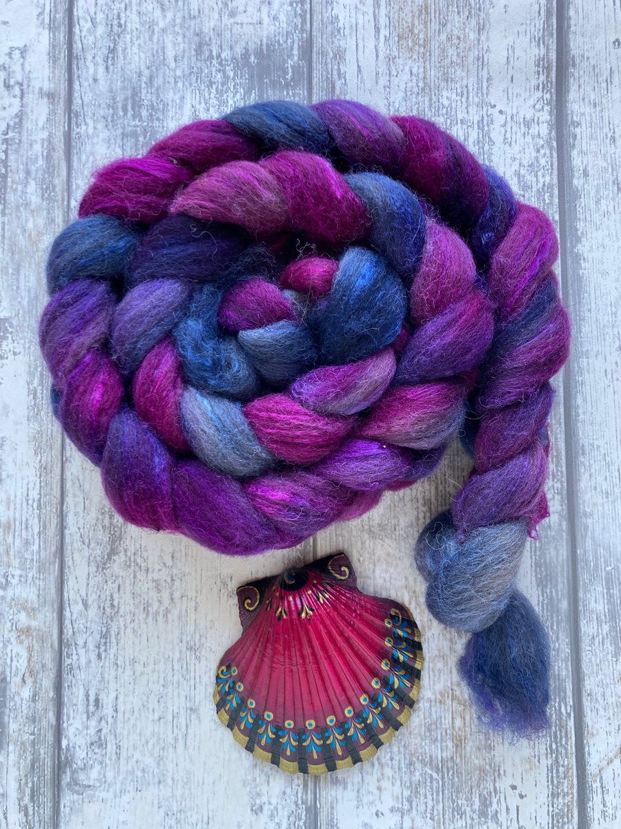 Oatmeal BFL and Silk Spinning fibre 160g Galaxy 